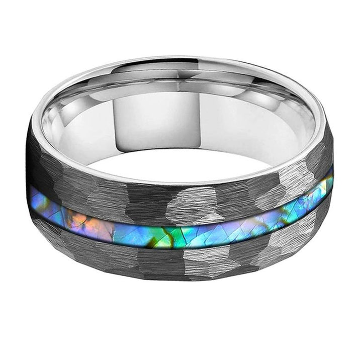 8mm Silver Tungsten Hammered Ring