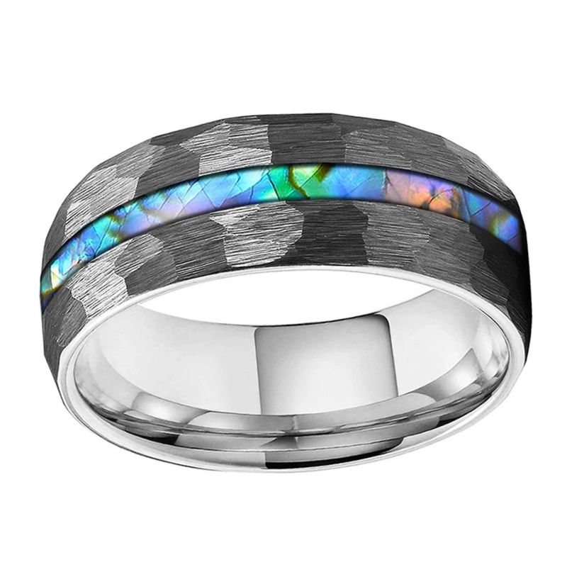 8mm Silver Tungsten Hammered Ring