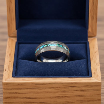 8mm Silver Tungsten Hammered Ring