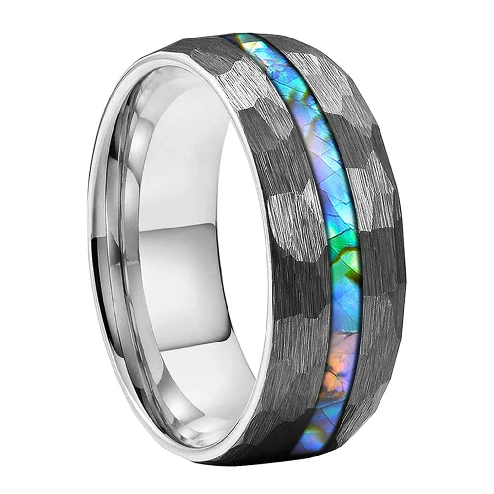 8mm Silver Tungsten Hammered Ring