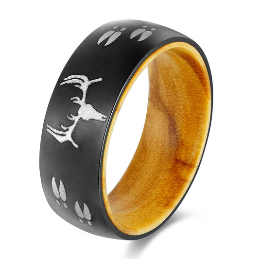 8mm Stainless Steel Deer Ring with Olive Wood Liner