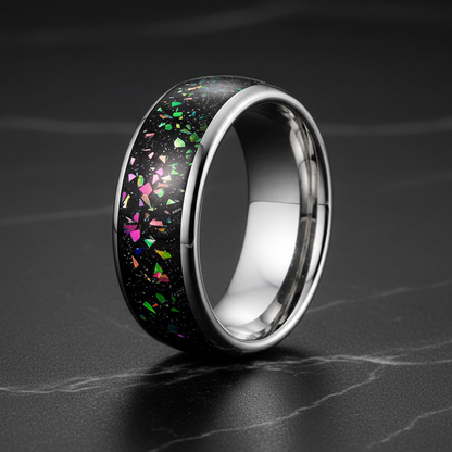 8mm Tungsten Ring with Galaxy Opal Inlay