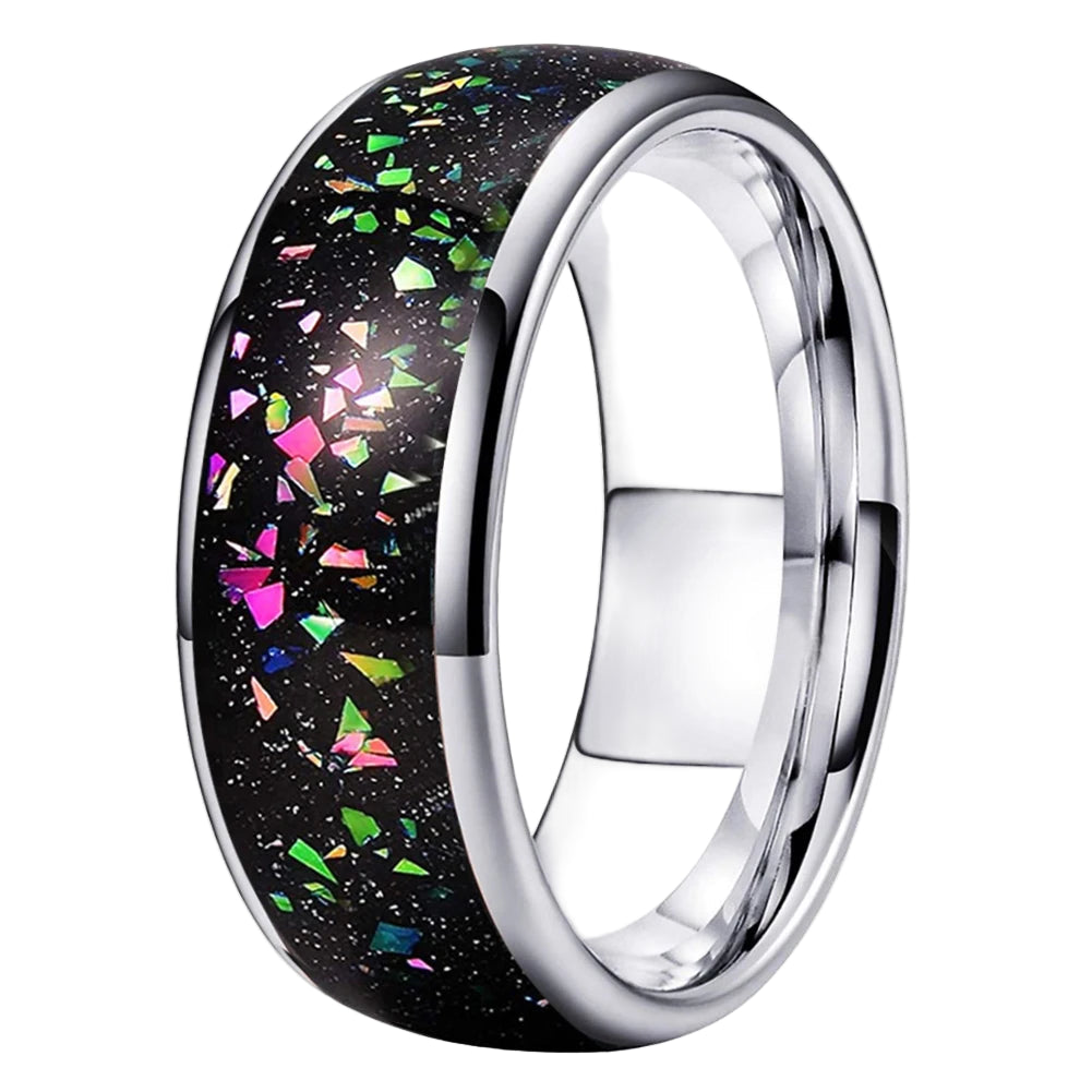 8mm Tungsten Ring with Galaxy Opal Inlay