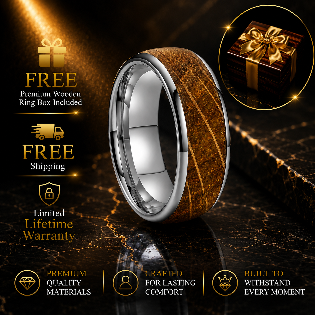 8mm Tungsten Ring with Wood Inlay