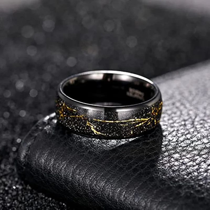 8mm Tungsten Wedding Band – Black & Gold Foil Inlay