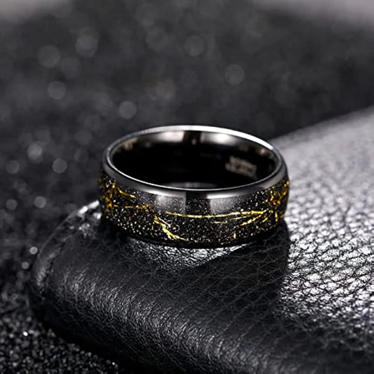 8mm Tungsten Wedding Band – Black & Gold Foil Inlay