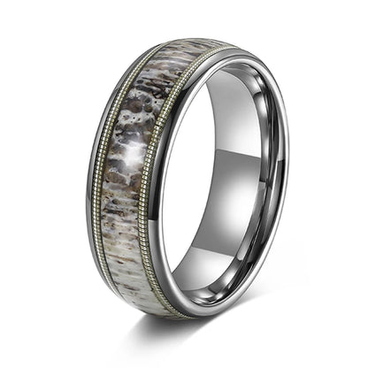 8mm Tungsten Deer Antler Ring with Guitar String Inlay