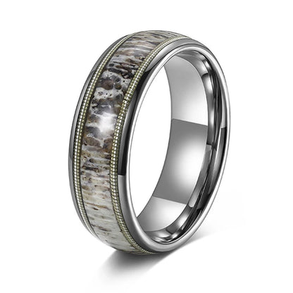 8mm Tungsten Deer Antler Ring with Guitar String Inlay