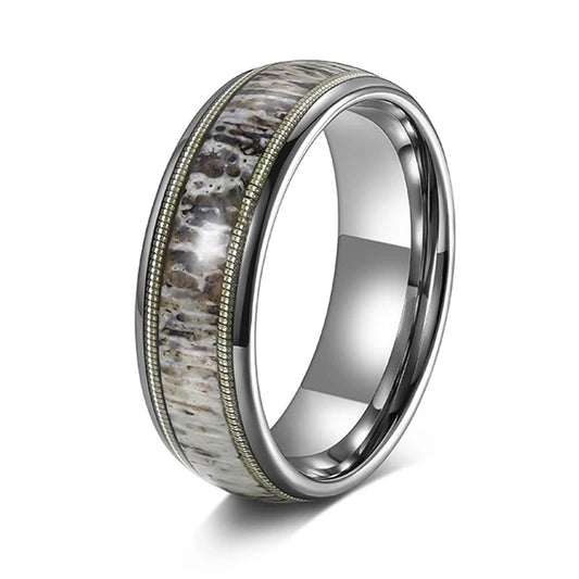 8mm Tungsten Deer Antler Ring with Guitar String Inlay