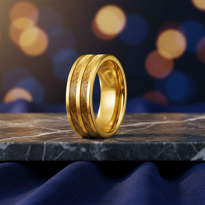 8mm Tungsten Ring with Whiskey Wood Inlay