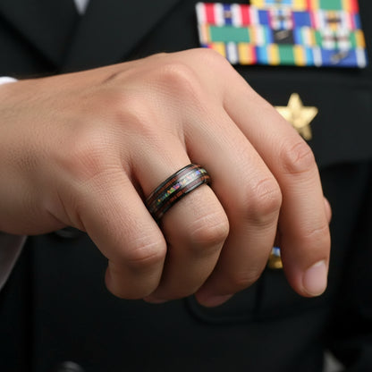 8mm Tungsten Ring Men Women Opal Koa Wood Rainbow Inlay