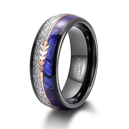 8mm Tungsten Ring – Meteorite & Blue Crushed Shell Arrow Inlay