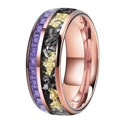8mm Tungsten Ring – Purple Carbon Fiber, Meteorite & Gold Foil