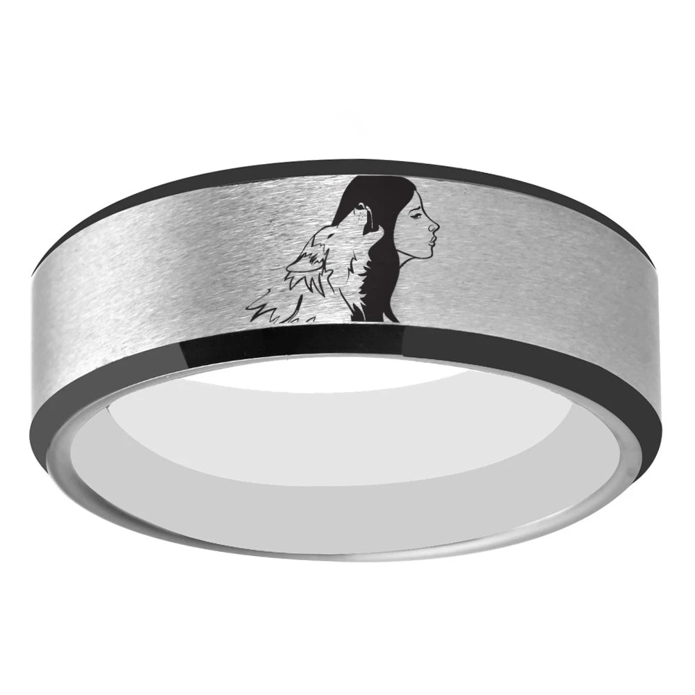8mm Tungsten Ring – Wolf Girl Design