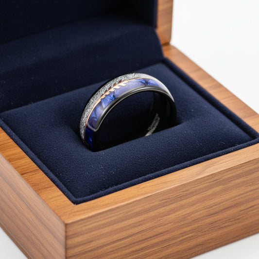8mm_Tungsten_Ring__Meteorite__Blue_Crushed_Shell_Arrow_Inlay