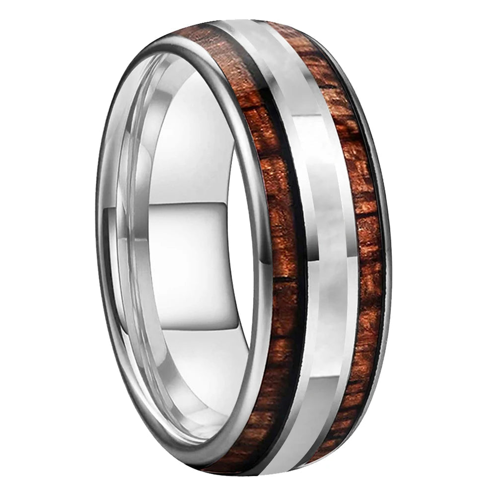 8mm Tungsten Ring with Koa Wood & Mother of Pearl Inlay