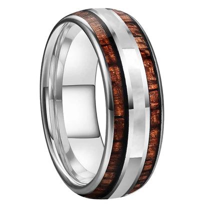 8mm Tungsten Ring with Koa Wood & Mother of Pearl Inlay