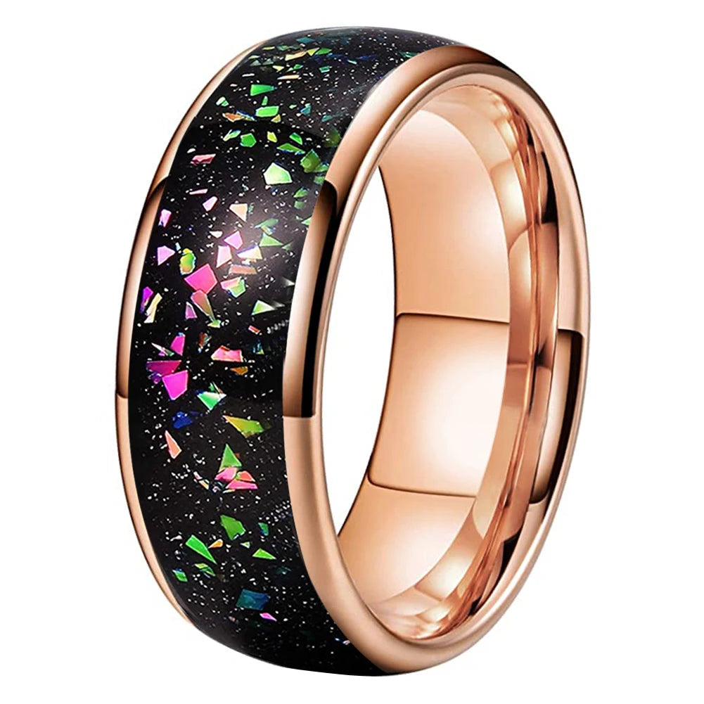 8mm Tungsten Ring with Galaxy Opal Inlay