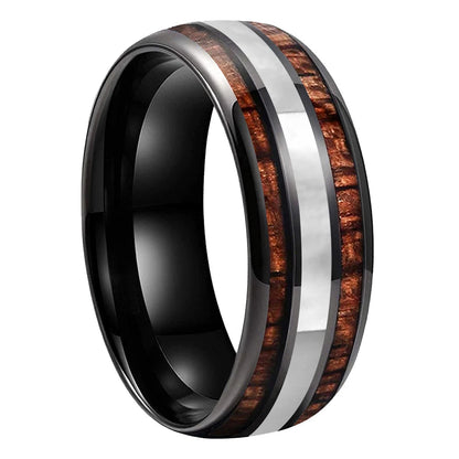 8mm Tungsten Ring with Koa Wood & Mother of Pearl Inlay