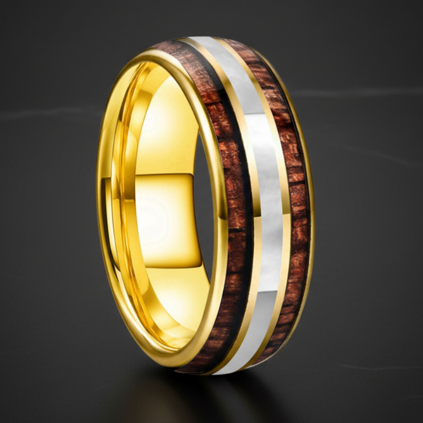 8mm Tungsten Ring with Koa Wood & Mother of Pearl Inlay