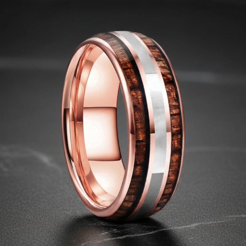 8mm Tungsten Ring with Koa Wood & Mother of Pearl Inlay