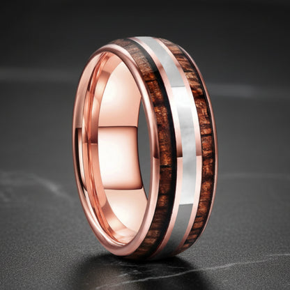 8mm Tungsten Ring with Koa Wood & Mother of Pearl Inlay