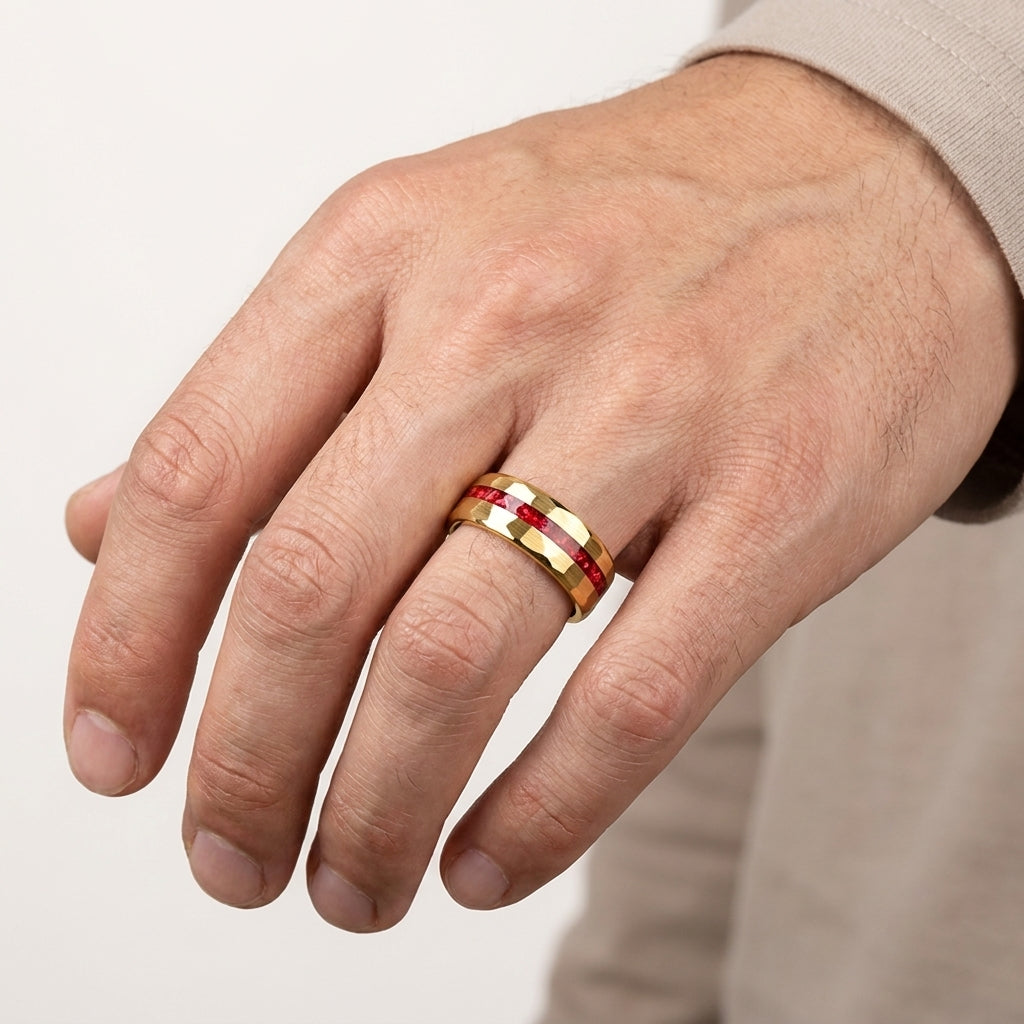 8mm Tungsten Ring with Red Stone Inlay