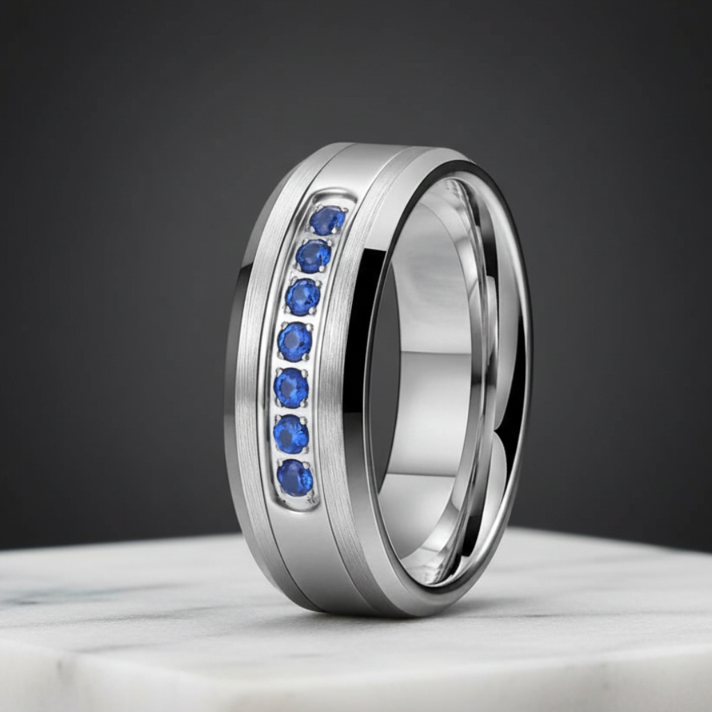 8mm Tungsten Ring with Seven CZ Stones