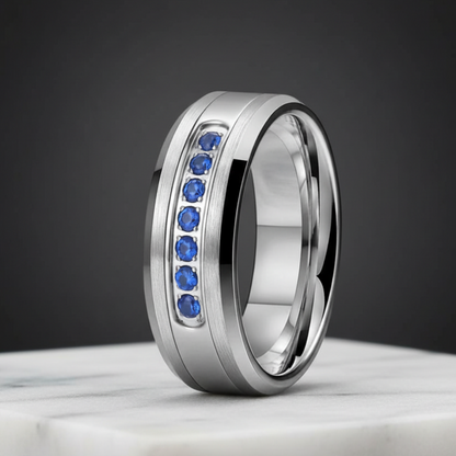 8mm Tungsten Ring with Seven CZ Stones