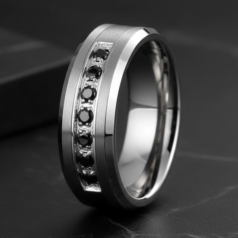 8mm Tungsten Ring with Seven CZ Stones