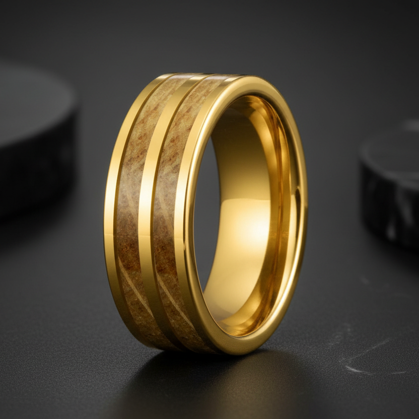   8mm Tungsten Ring with Whiskey Wood Inlay
