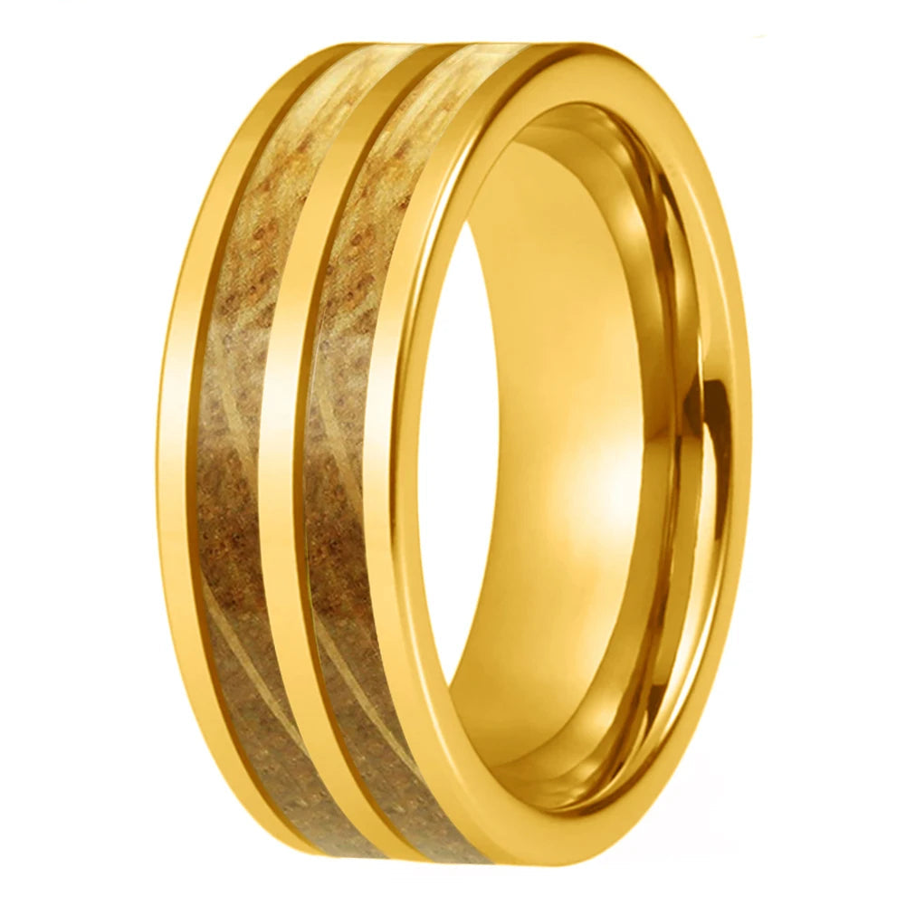 8mm Tungsten Ring with Whiskey Wood Inlay
