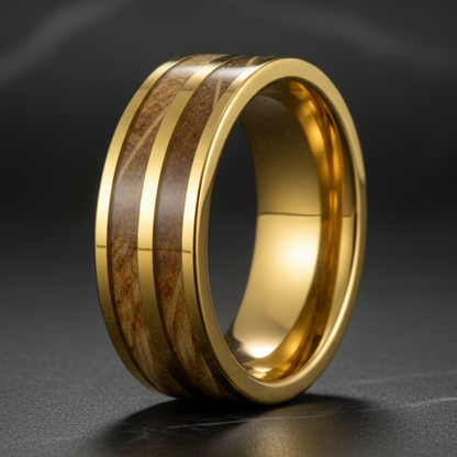 8mm Tungsten Ring with Whiskey Wood Inlay - RealTungsten