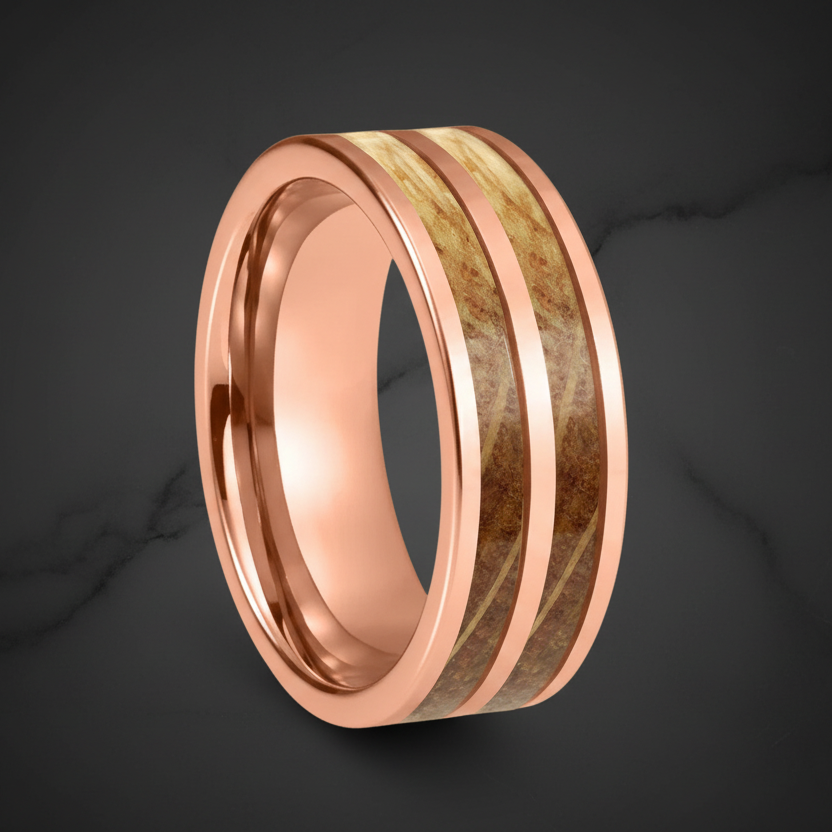 8mm Tungsten Ring with Whiskey Wood Inlay - RealTungsten