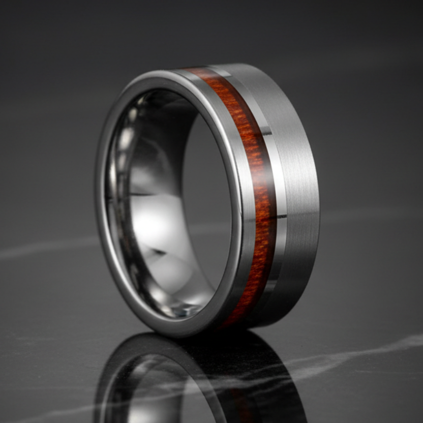 8mm Tungsten Ring with Wood Inlay
