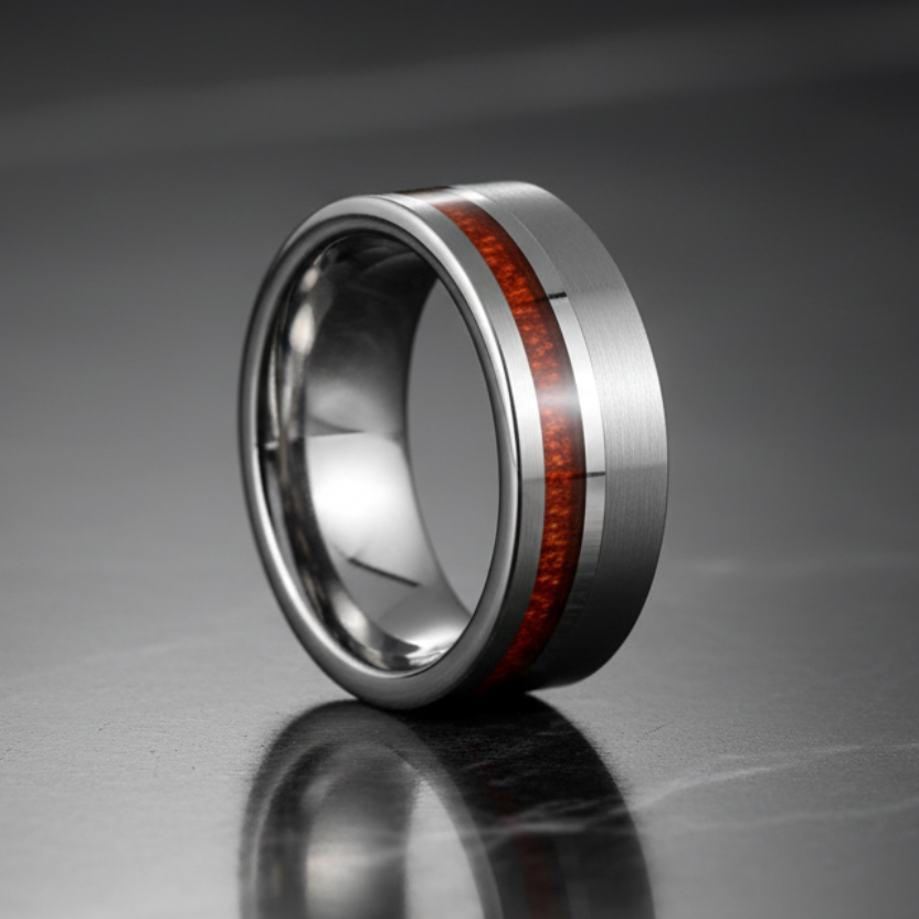 8mm Tungsten Ring with Wood Inlay
