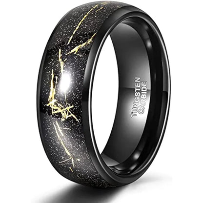 8mm Tungsten Wedding Band – Black & Gold Foil Inlay