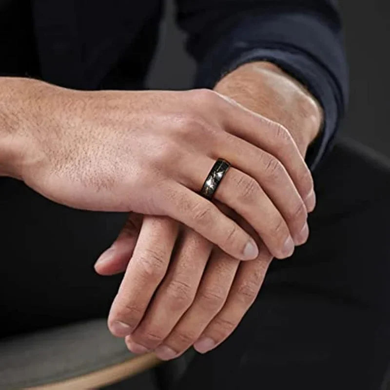 8mm Tungsten Wedding Band – Black & Gold Foil Inlay