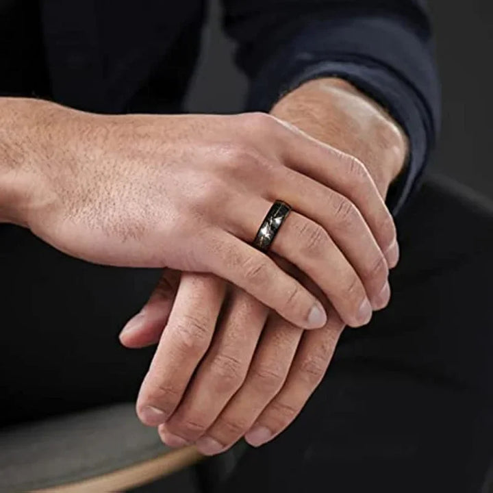 8mm Tungsten Wedding Band – Black & Gold Foil Inlay