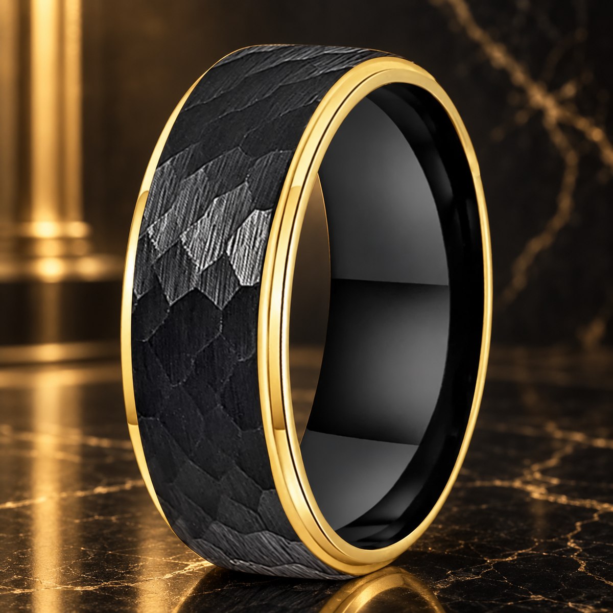 8mm Two Tone Hammered Tungsten Ring 