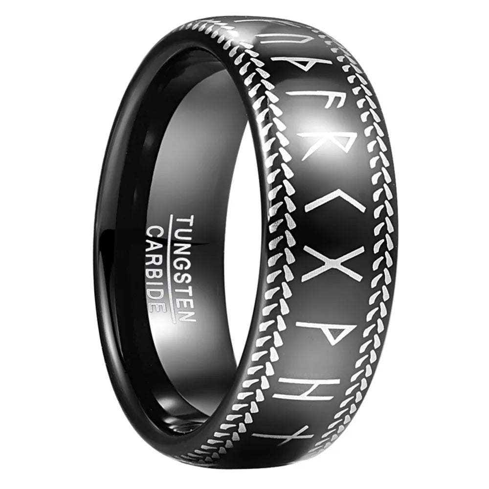 8mm Viking Runes Tungsten Carbide Ring