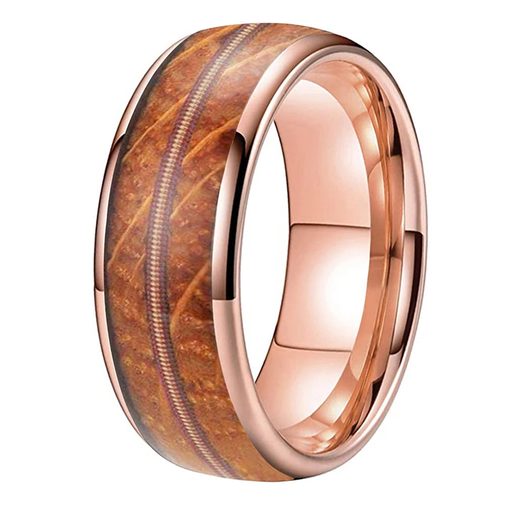 8mm Whiskey Barrel Wood Guitar Tungsten Wedding Band