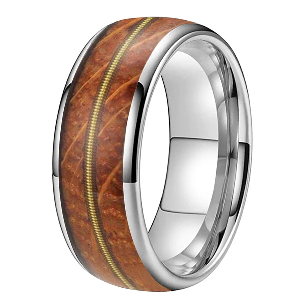 8mm Whiskey Barrel Wood Guitar Tungsten Wedding Band