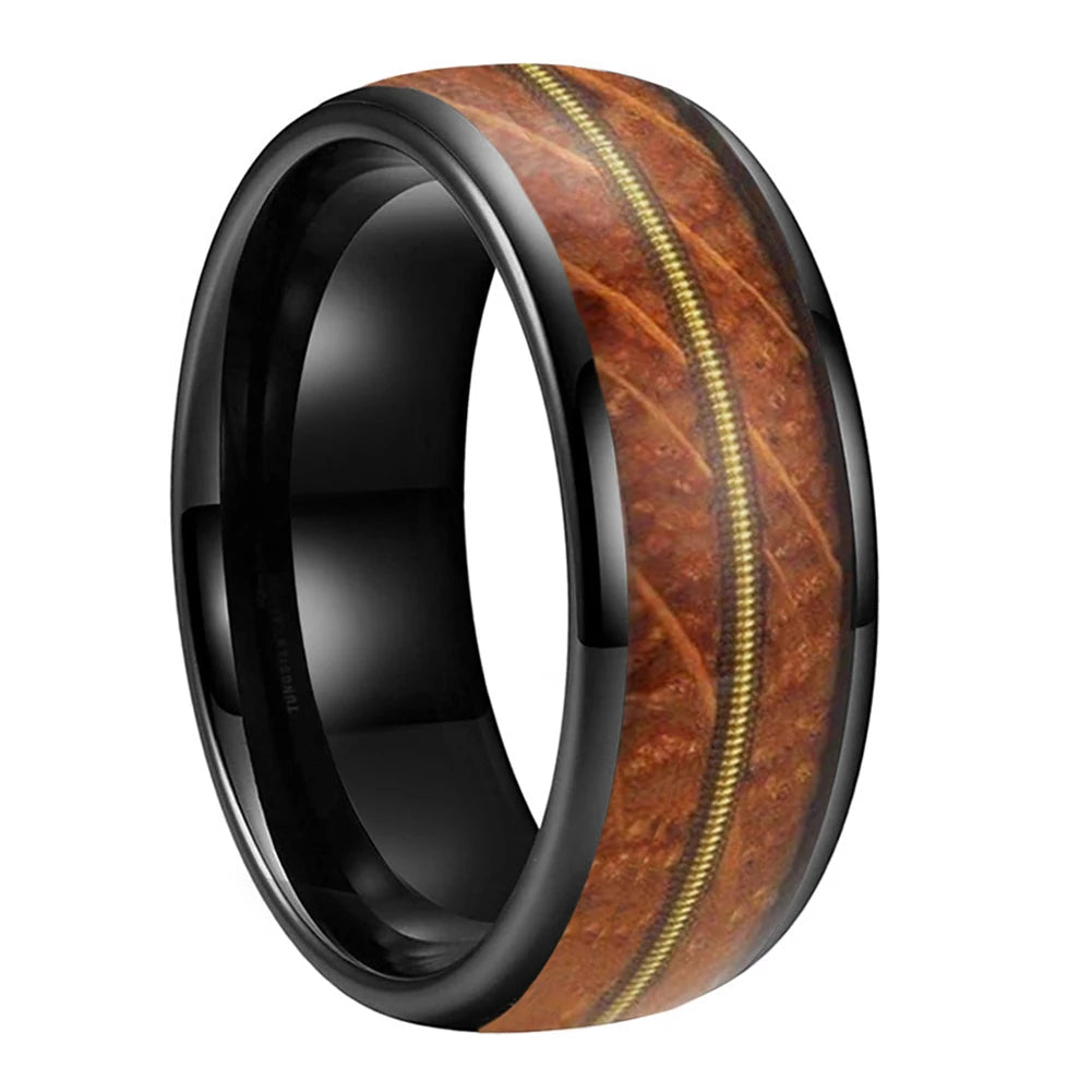 8mm Whiskey Barrel Wood Guitar Tungsten Wedding Band