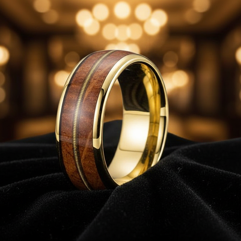 8mm Whiskey Barrel Wood Guitar Tungsten Wedding Band