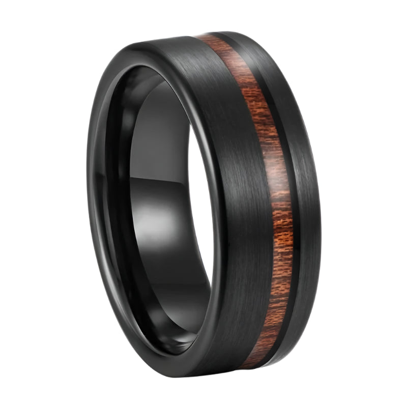 8mm Wood Grain Black Ring for Men – Fashion Gift