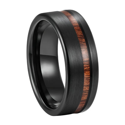 8mm Wood Grain Black Ring for Men – Fashion Gift