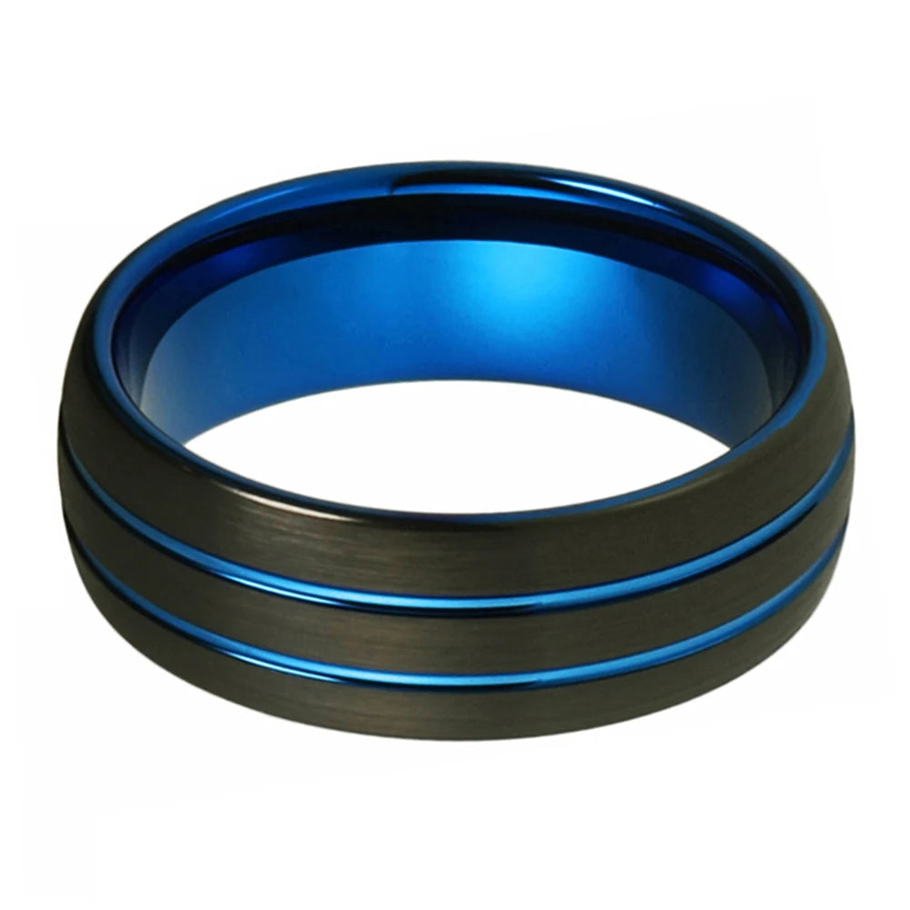 8mm black and blue tungsten ring