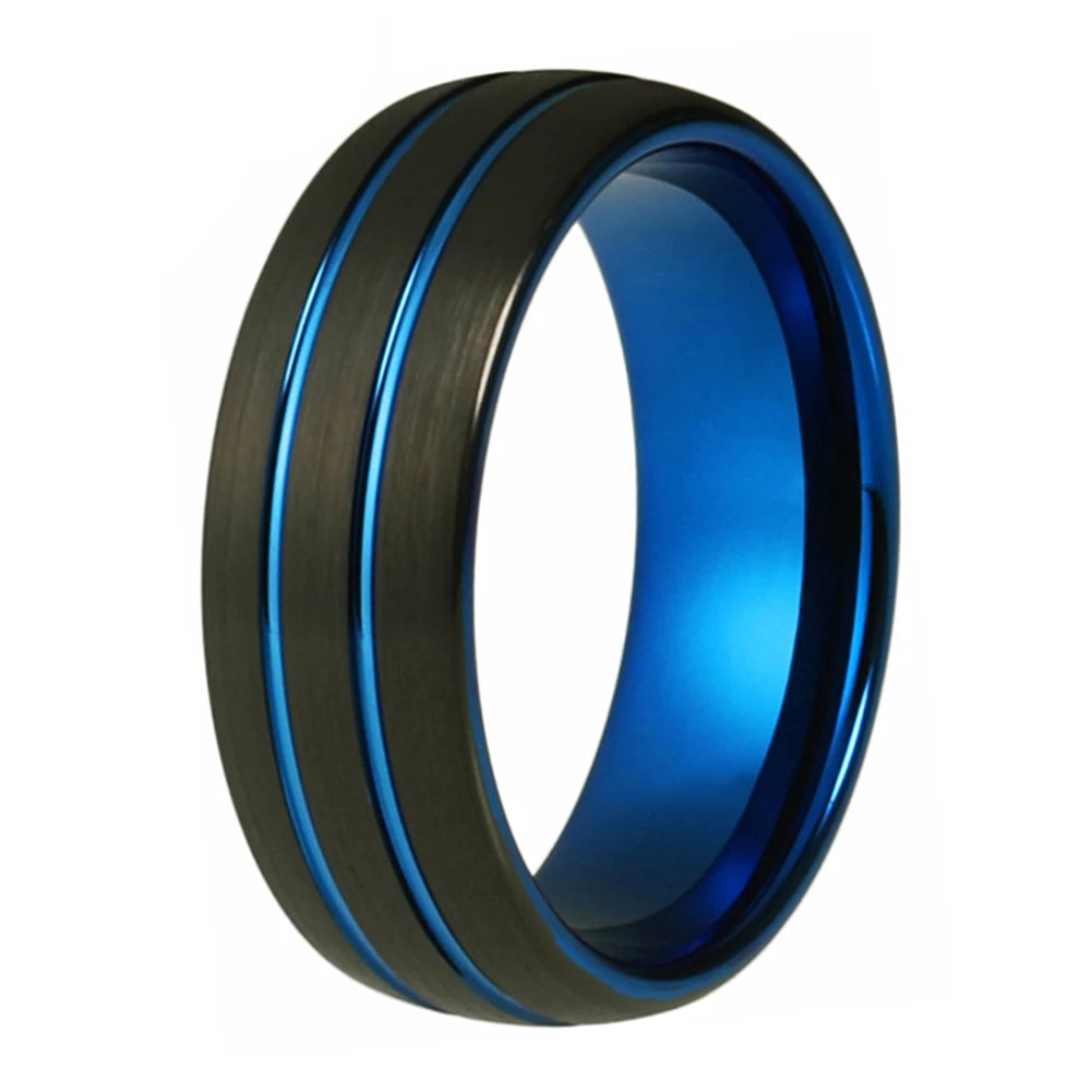 8mm black and blue tungsten ring