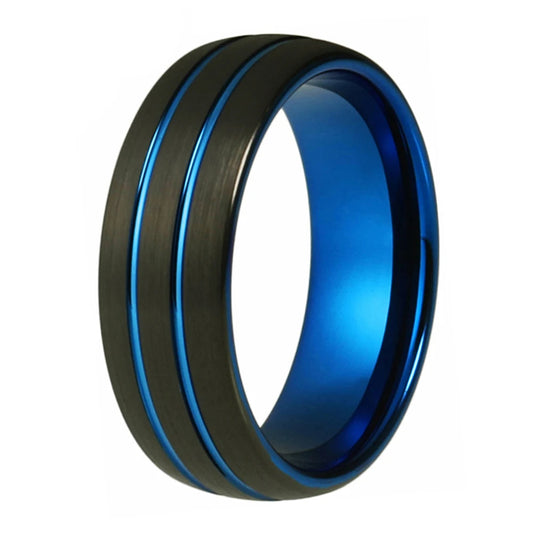 8mm black and blue tungsten ring